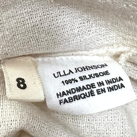 Ulla Johnson Silk Cream Embroidered Split Neck Peasant Top Women’s 8 - Picture 8 of 10